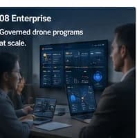 Líderes de programas empresariais coordenando equipes internas de drones, fornecedores, missões e evidências.