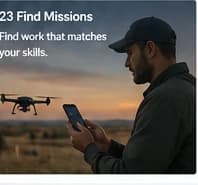 Piloto de drones analisando oportunidades de missão por localização, serviço e prontidão.