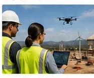 Un profesional de drones comerciales trabaja en un contexto operativo de construcción.