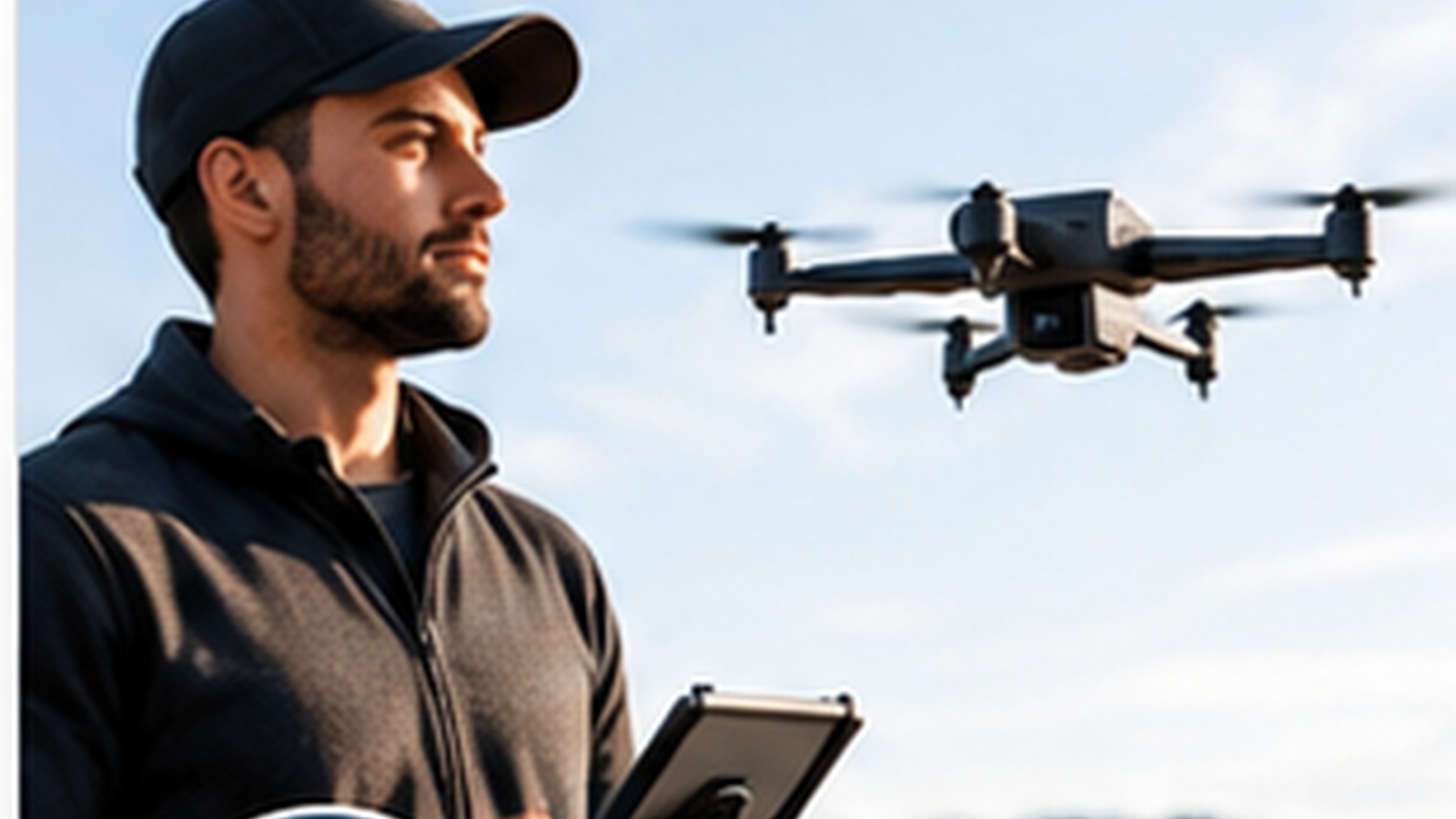 Drone pilot outdoors holding a controller